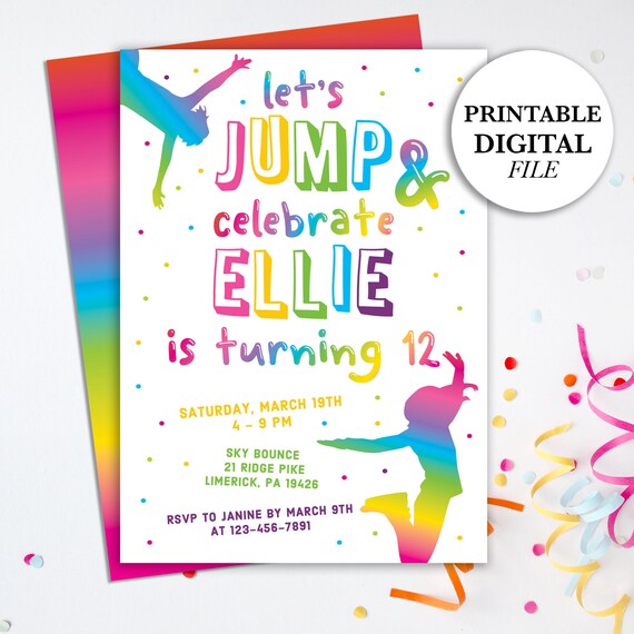 Trampoline Party Invitations Printable Bounce Party Invite - Etsy