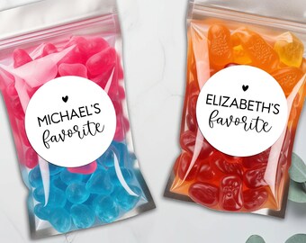 Personalized Wedding Favor Stickers, His & Her Favorite Treat Labels