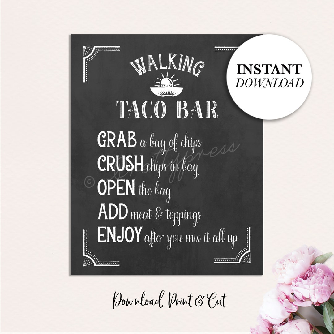 Walking Taco Bar Sign, Printable Taco Bar Sign, Printable Graduation ...