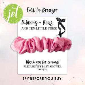Bomboniere per feste con fiocchi per baby shower, bomboniere con scrunchie per baby shower, porta scrunchie stampabile, porta biglietti con scrunchie, nastri e fiocchi Ten Little Toes