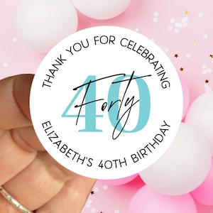 Adult Birthday Party Favors, thank you birthday favor stickers, personalized birthday stickers, celebration sticker, any age, Milestone