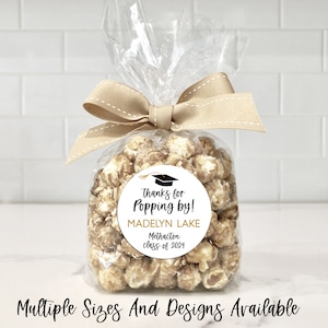 Pegatinas personalizadas de palomitas de maíz para recuerdo de graduación. Gracias por visitarnos.