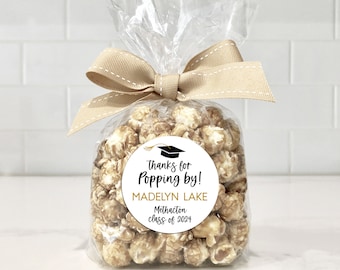 Graduation Party Favors, Graduation Popcorn Favor Stickers, Thanks for Popping By, Printed Stickers, Labels, Graduation Stickers