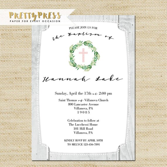 rustic girl baptism invitations printed baptism cards digital baptism card free priority shipping or diy printable eco friendly soy ink baptism cards