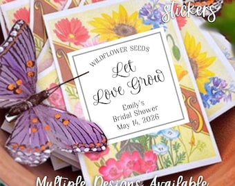 Seed Packet Favors, Love In Bloom Bridal Shower Favor Stickers, Personalized Wildflower Seed Packet Gift Labels
