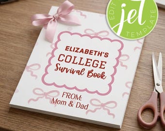 College Survival Gift Card Book Printable, Editable Gift Card Book, Girls College Gift, Preppy Pink Bows,  For when Gift Card Book