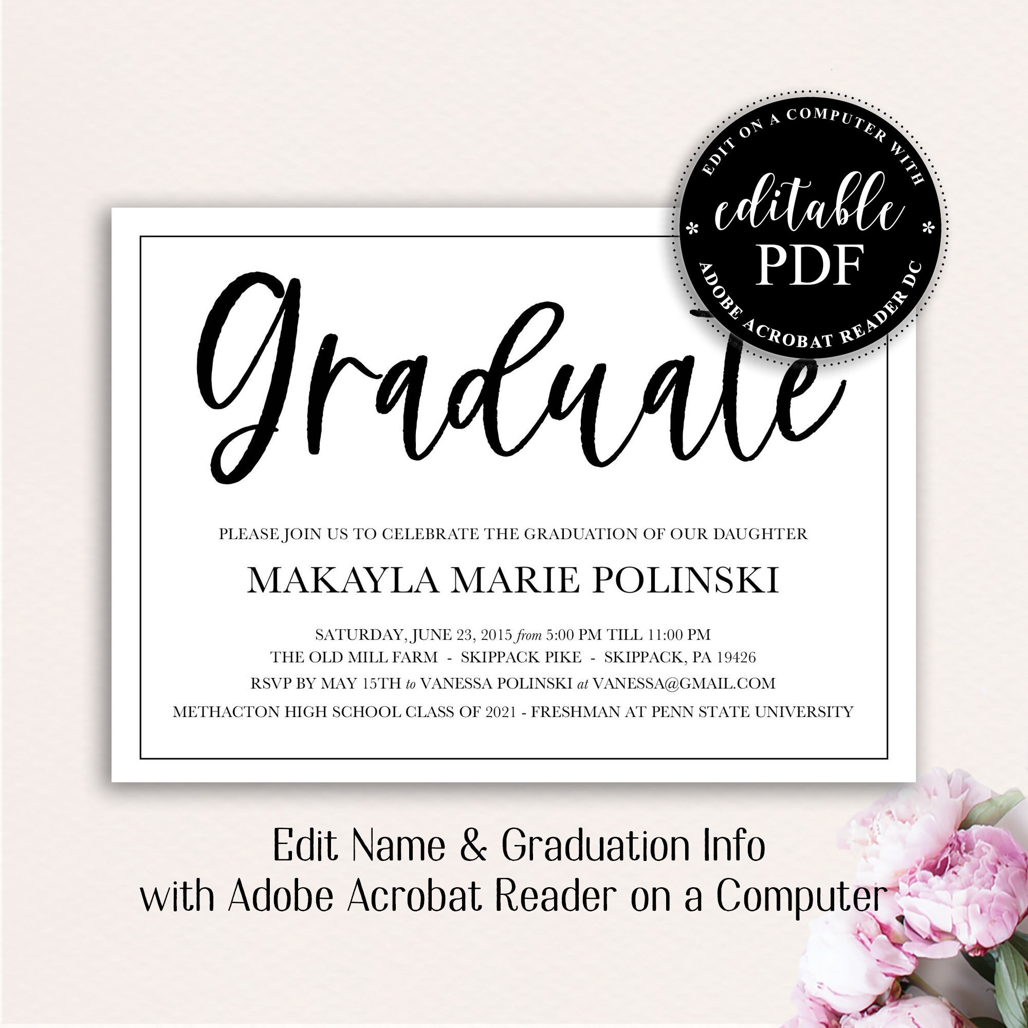 PRINTABLE Graduation Invitation 2021 Graduation Invite Etsy