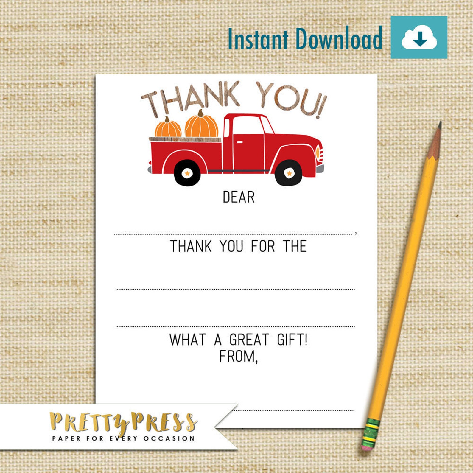Truck Thank You Cards Little Pumpkin Kids Stationery Boy | Etsy