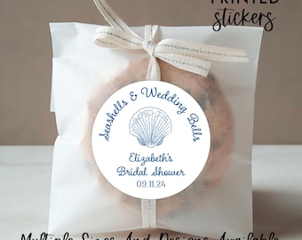 Sea shells and wedding bells, Personalized Seashell Bridal Shower Favor Stickers, Sea shell labels