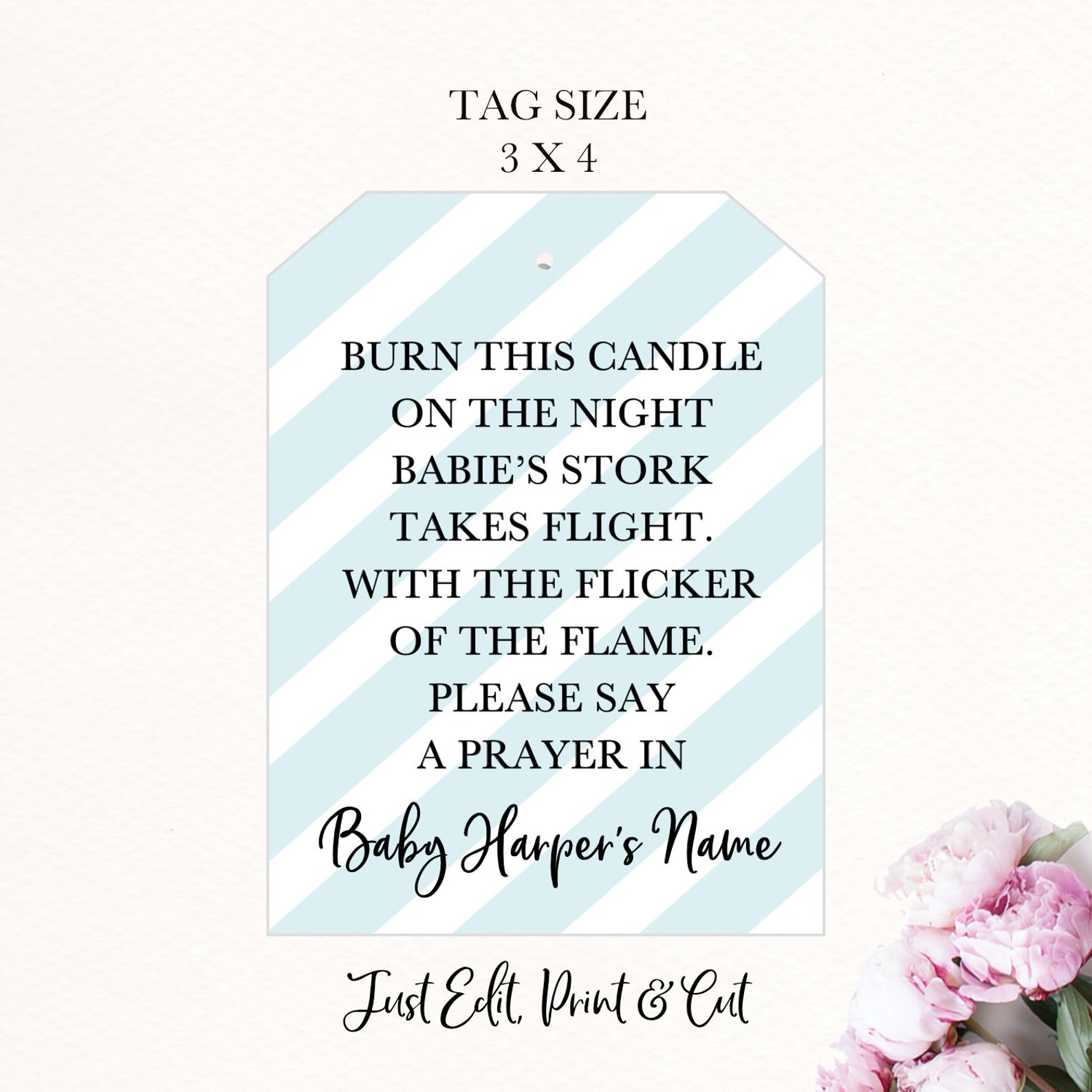 Baby Shower Candle Tags Printable Candle Baby Shower Tag Etsy