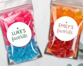 Personalized Wedding Favor Stickers, His & Her Favorites