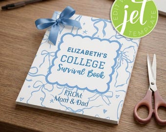 Printable College Survival Book Template, Blue Bow Nantucket, Care Package Printable Template (Digital Download) Gift Card Holder Book