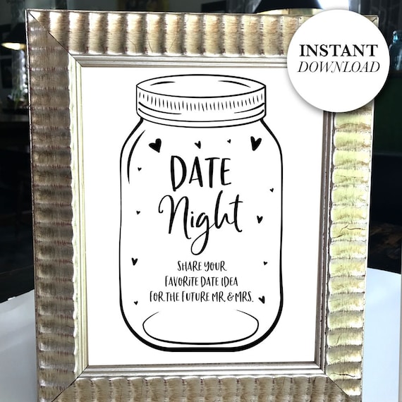 Personalised date Night Ideas jar Wedding Sign Champagne Gold Effect 