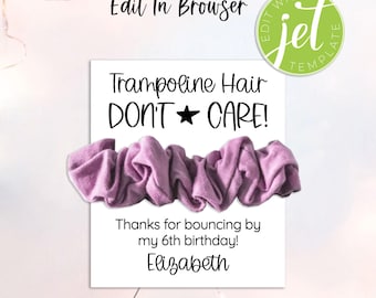Trampoline Birthday Scrunchie Card, Editable Favor Tag (Digital Download)