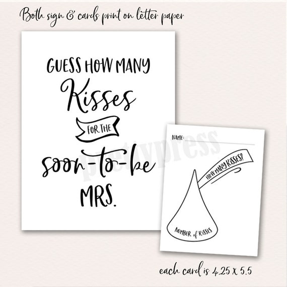 Guess How Many Kisses Printable Sign Bridal Shower INSTANT - Etsy