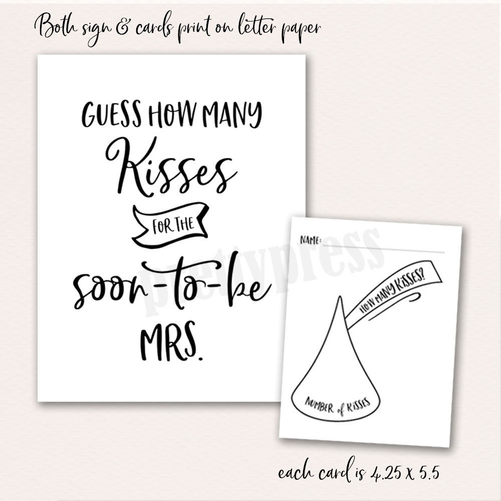 Guess How Many Kisses Printable Sign Bridal Shower INSTANT Etsy