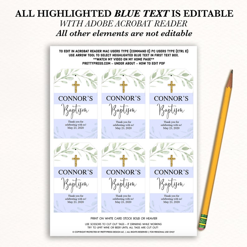 Baptism Favor Tags Boy Boy Baptism Tags Printable Baptism - Etsy