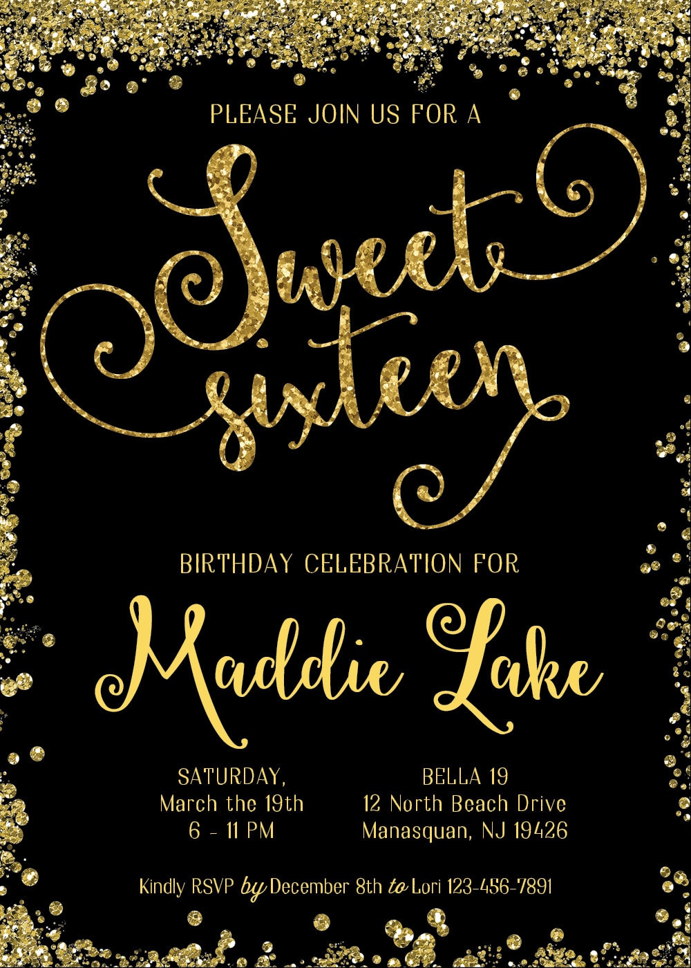 Sweet 16 Invitation Digital 16th Birthday Invite Sweet | Etsy