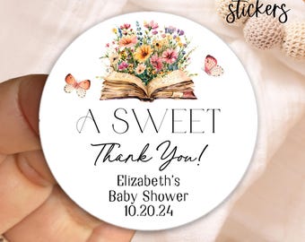 Personalized Storybook Baby Shower Stickers, A sweet Thank you, Popcorn Bridal Shower Labels, A New Chapter Will Soon Begin Stickers, Trendy