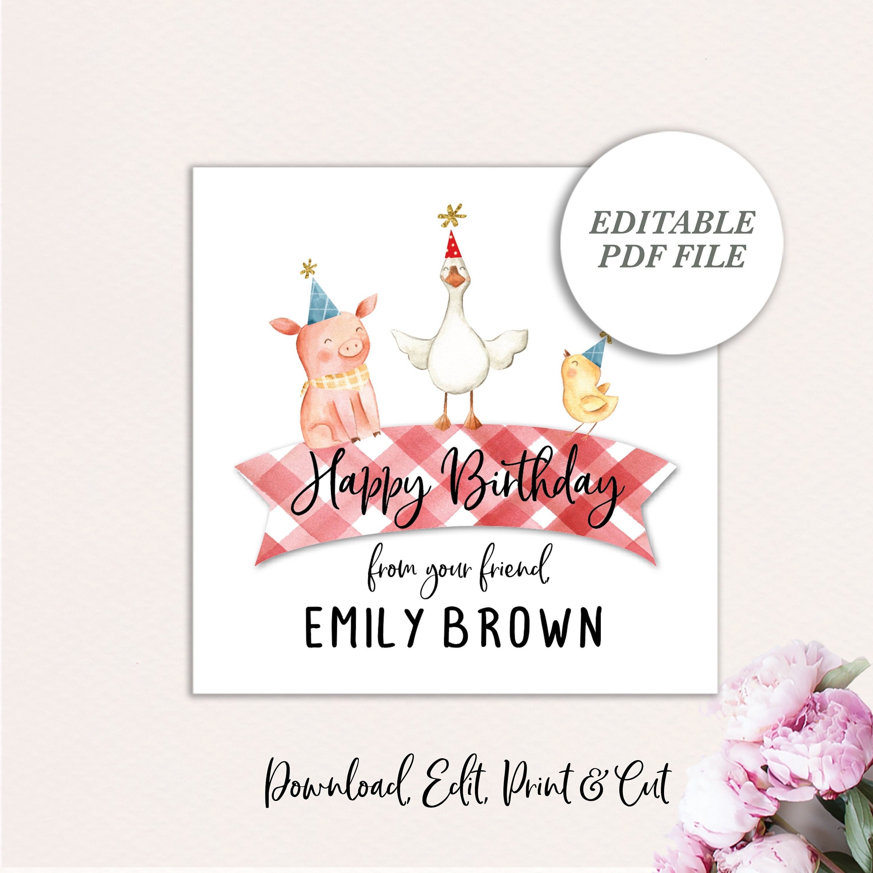 Kids Printable Gift Tags Farm Animal Gift Tag Birthday Gift | Etsy