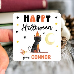 Custom Halloween Treat Stickers, Kids Halloween Black Cat Stickers, Halloween Favor Stickers, Halloween Treat Sticker, School Party Sticker