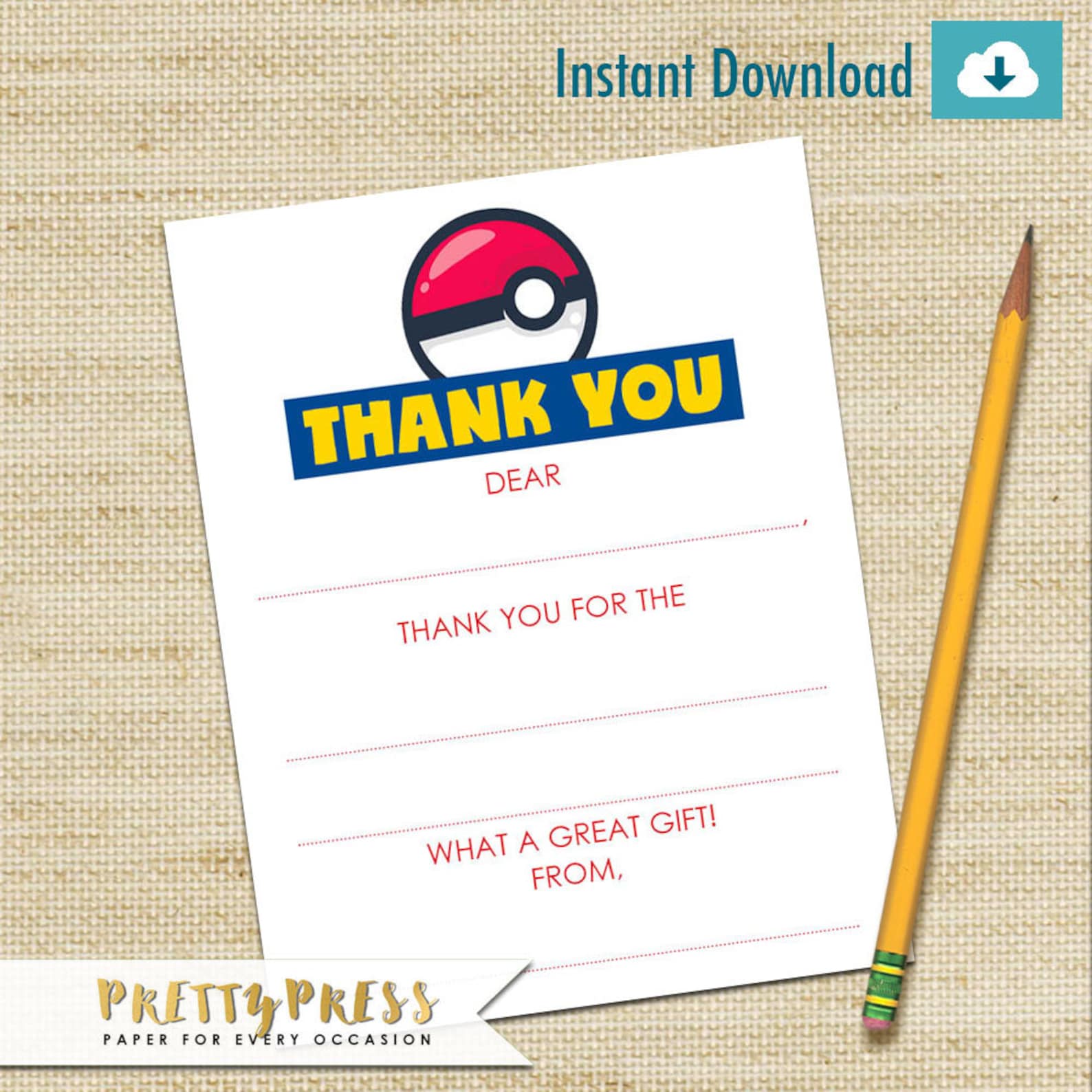 Pokemon Thank You Cards Pokemon Party Fill In Cards | Etsy