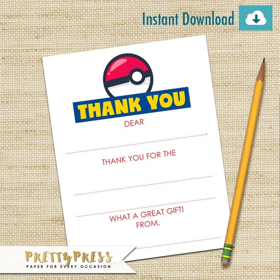 Pokemon Thank You Cards Pokemon Party Fill In Cards | Etsy