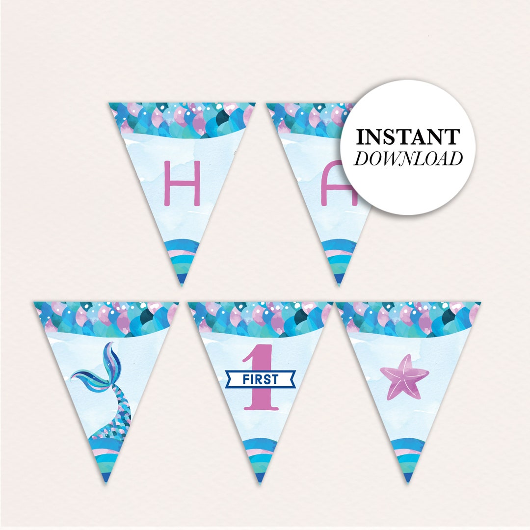 Mermaid Banner Printable, Printable Party Banner, Girls Mermaid Party ...