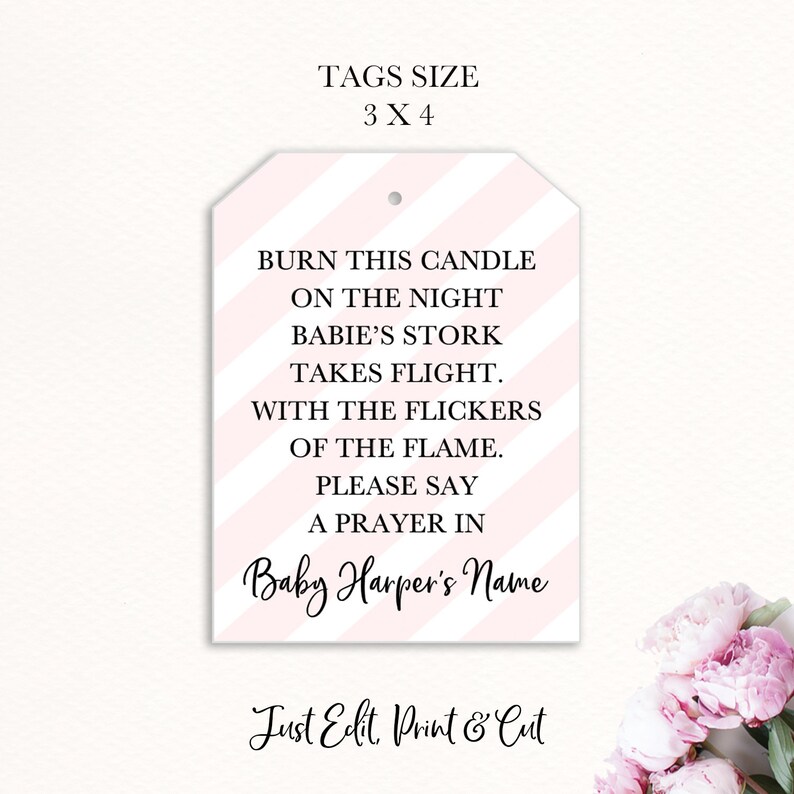 Baby Shower Candle Tags Candle Baby Shower Tag Printable Etsy