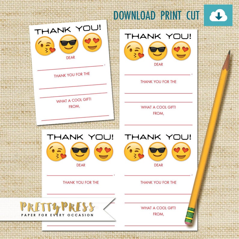 Emoji Thank You Cards Instant Download Kids Fill in Thank Etsy
