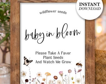 Baby in Bloom Sign, Wildflower Baby Shower Favor Sign, Printable File, Instant Download