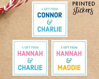 Personalized Gift Stickers, Square Name Labels, Kids Birthday Labels, To from Stickers for Gifts, Custom Labels, Multiple Kids, Twins