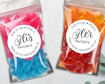 Personalized Wedding Favor Stickers, His & Her Favorite Treat Labels