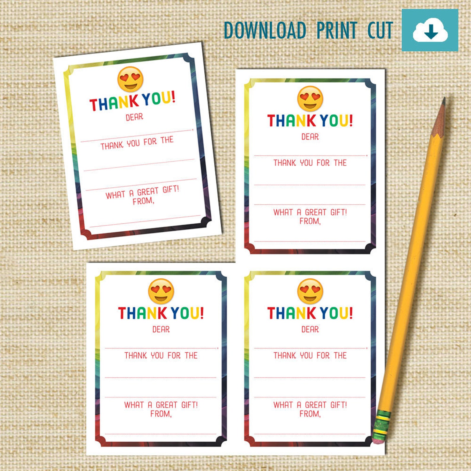 Emoji Thank You Cards Instant Download Kids Fill-in Thank | Etsy