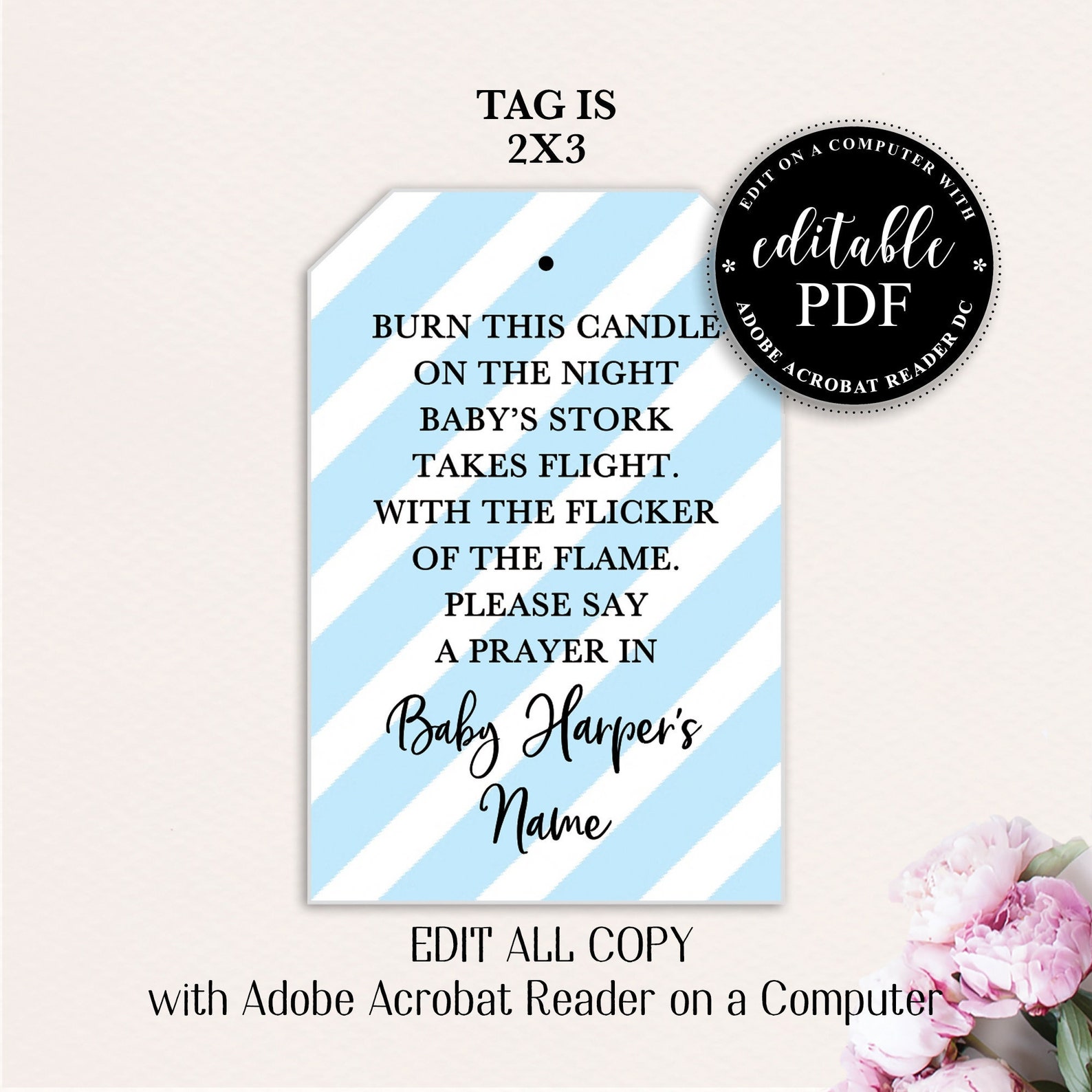 Baby Shower Candle Tags Printable Candle Baby Shower Tag Etsy