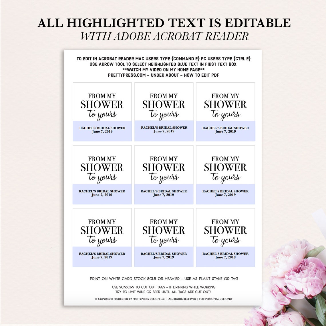 Printable Bridal Shower Tags From My Shower to Yours Favor - Etsy