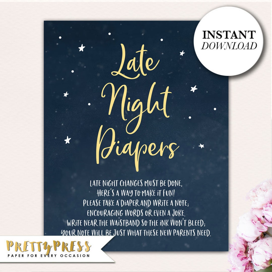 Late Night Diapers Printable, Baby Shower INSTANT DOWNLOAD Activity ...