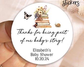 Storybook Baby Shower Stickers, Printed Favor Stickers, A New Chapter Will Soon Begin, Popcorn Baby Shower Stickers, A sweet Thank You Label