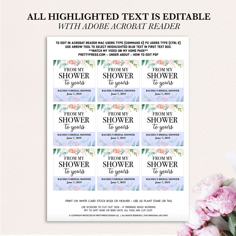 From My Shower to Yours Tags Printable From My Shower to - Etsy