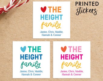 Personalized Family Gift Stickers, Custom Heart Name Stickers, Printed Labels 2x2 square