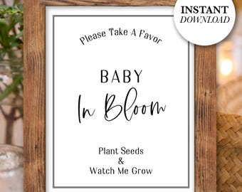 Baby in Bloom Sign, Seed Packet Baby Shower Favor Sign, Printable File, Instant Download