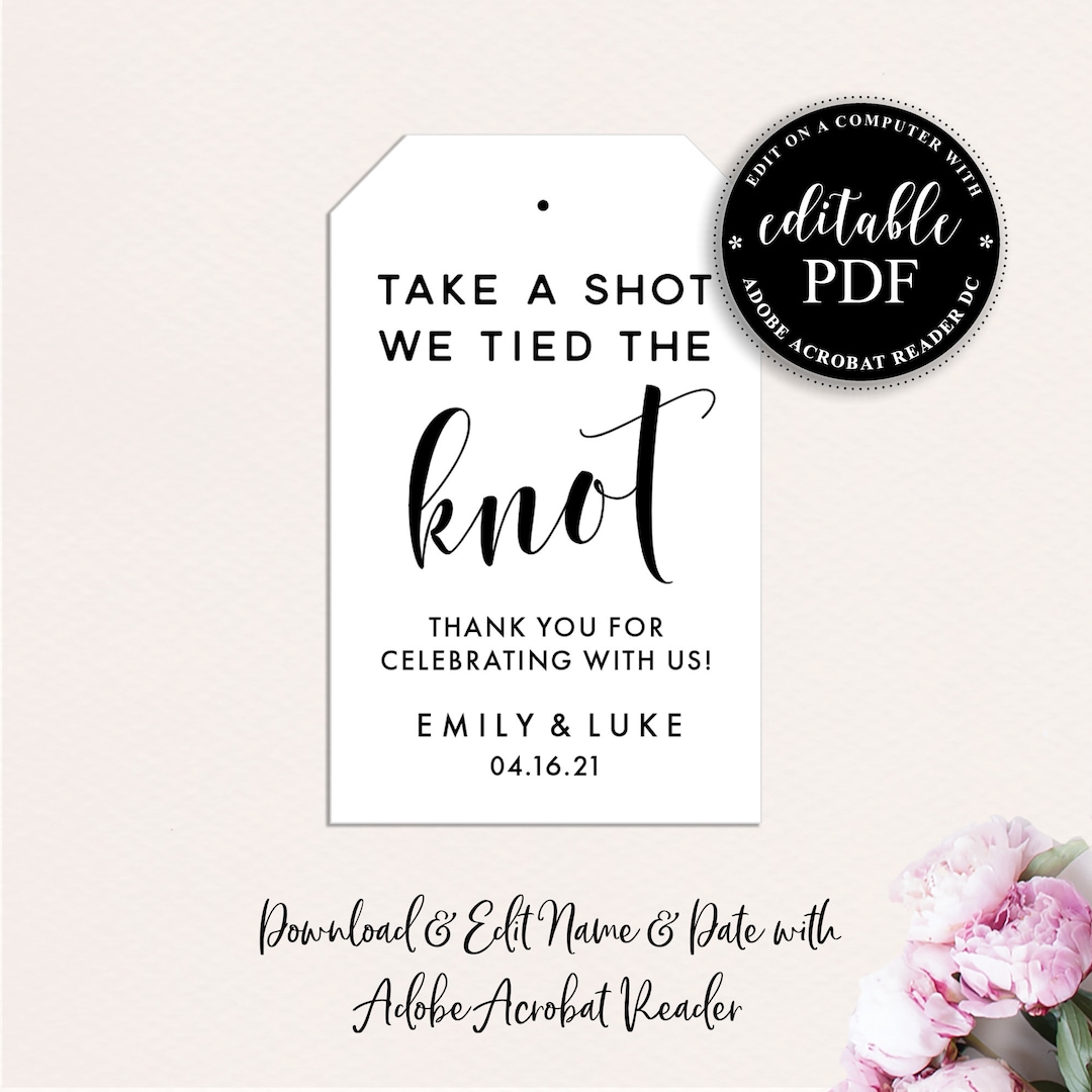 Take A Shot We Tied the Knot Favor Tags, Wedding Bottle Tags (editable ...