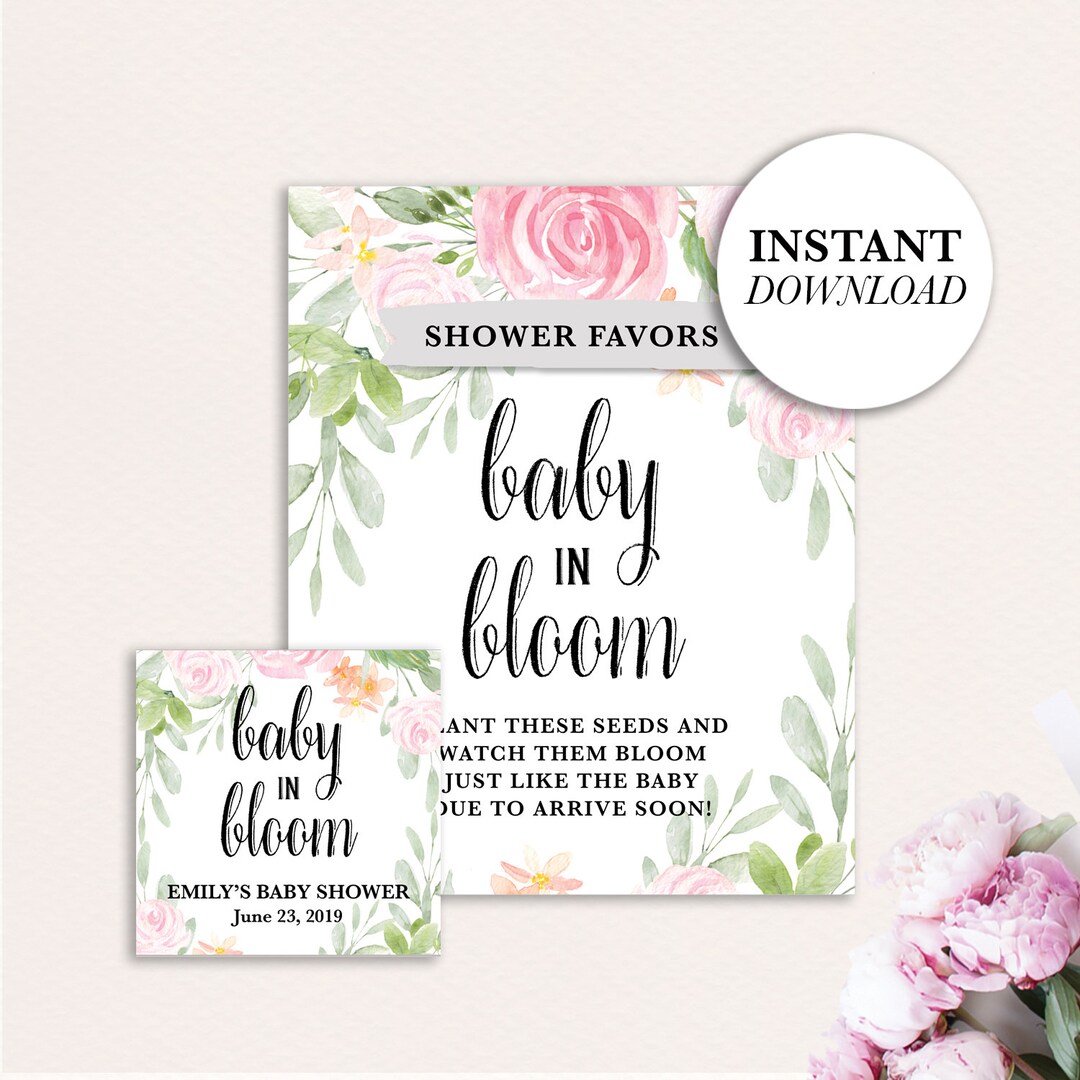 Baby in Bloom Shower Favor, EDITABLE Favor Tags, Printable Favor Sign