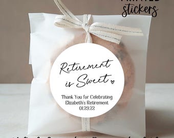 Retirement favors for guests, Retirement is sweet stickers, Printed Retirement Favor Labels