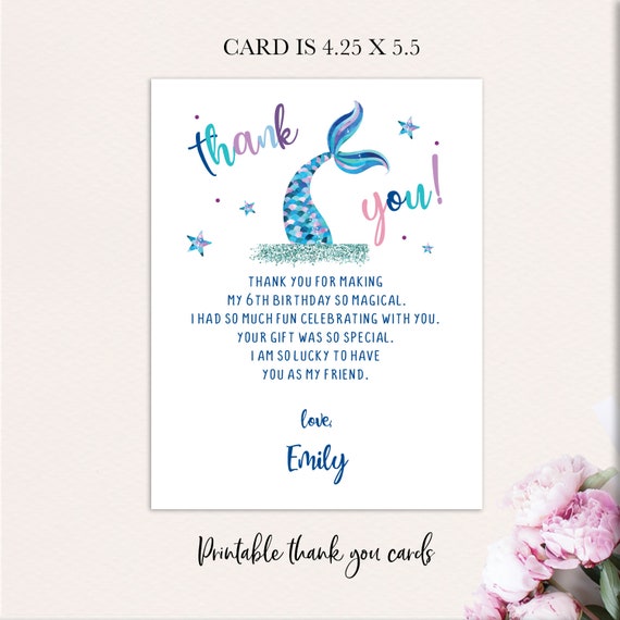 Pink Roses Mermaid Party Thank You Cards Pink Roses Mermaid Party Thank You Cards