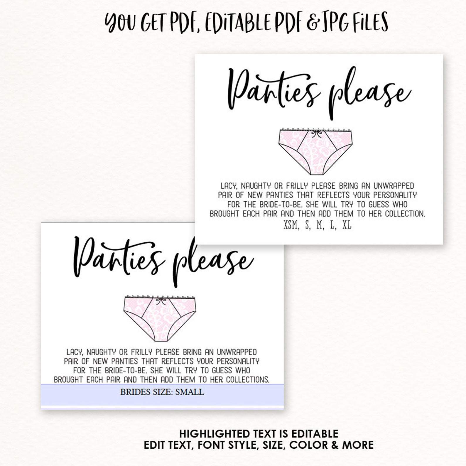 Panty Game Bridal Shower Panty Game Drop Your Panties DIY Etsy