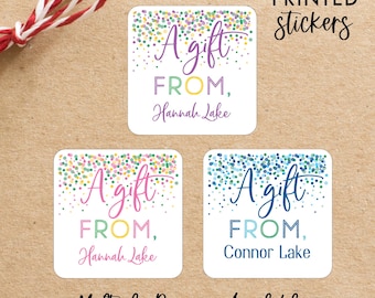Personalized Gift Stickers, Confetti Birthday Labels, Kids Printed Birthday Gift Stickers