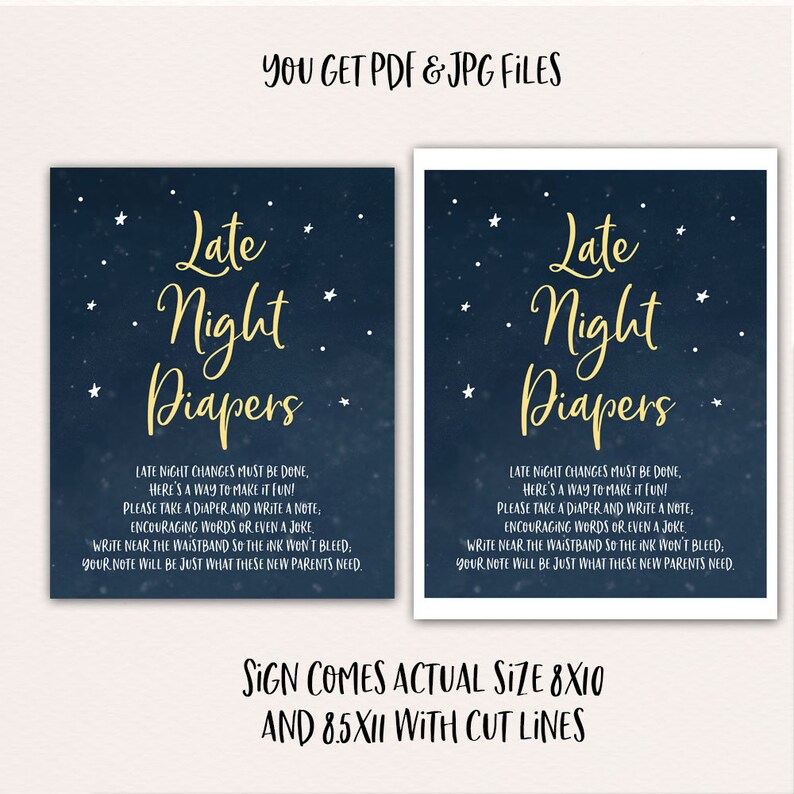 Late Night Diapers Printable Baby Shower INSTANT DOWNLOAD - Etsy