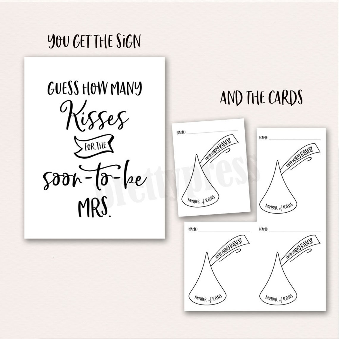 Guess How Many Kisses Printable Sign Bridal Shower INSTANT Etsy
