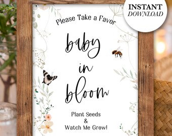 Baby in Bloom Sign, Wildflower Baby Shower Favor Sign, Printable File, Instant Download